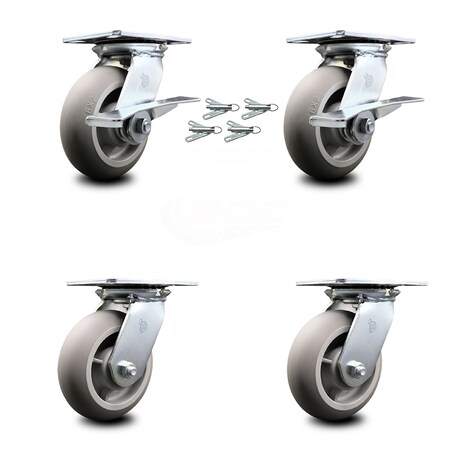 Service Caster 6 Inch Thermoplastic Caster Set with Ball Bearing 4 Swivel Lock and 2 Brake SCC SCC-35S620-TPRBD-SLB-BSL-2-BSL-2